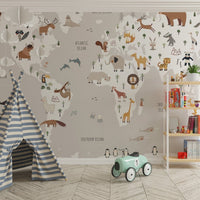 Adorable world map wallpaper for kids' rooms, MM03