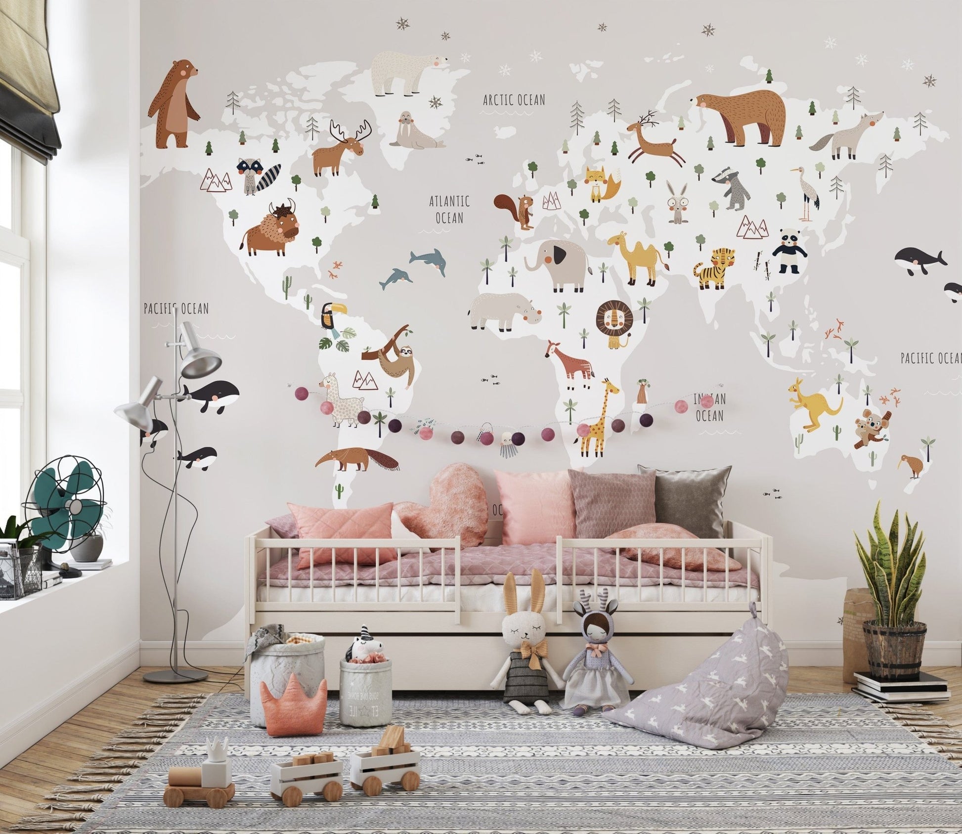 Educational animal map wallpaper for toddlers, MM03
