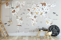 Cute kids wallpaper featuring map and animals, MM03