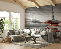 Scenic mural of Mount Fuji with vibrant sakura and red pagoda., GD1490