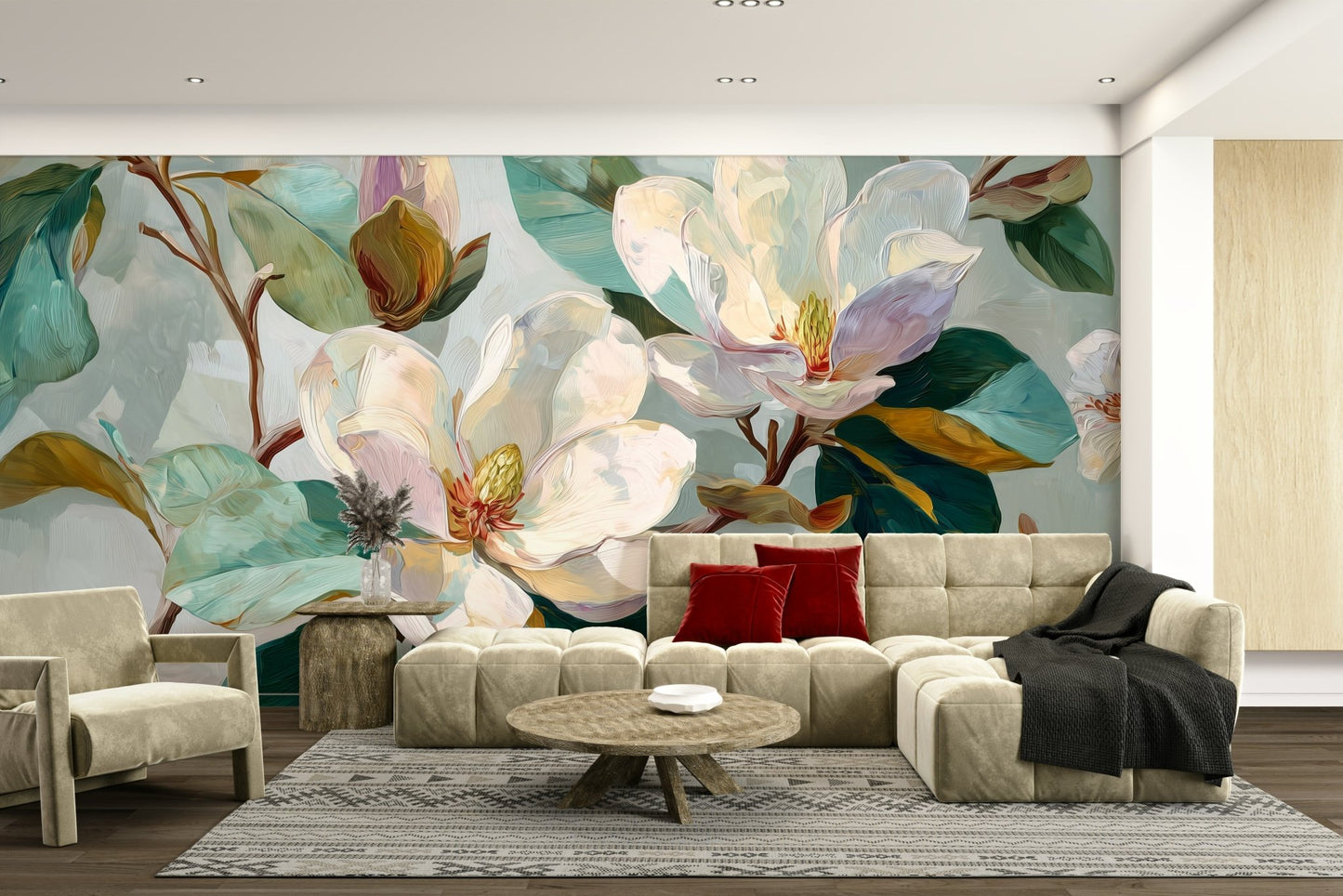 The composition is full and decorative.

