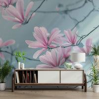 The colors are muted tones of pink, white, and green.

