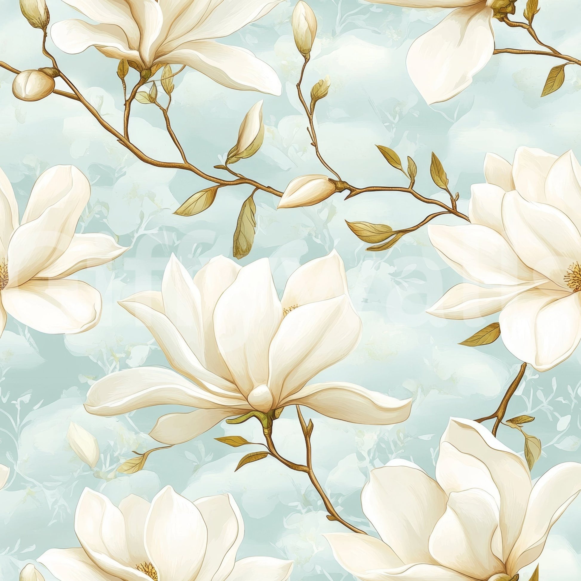Soft, sophisticated magnolia wallpaper for interiors.

