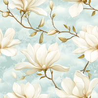 Soft, sophisticated magnolia wallpaper for interiors.


