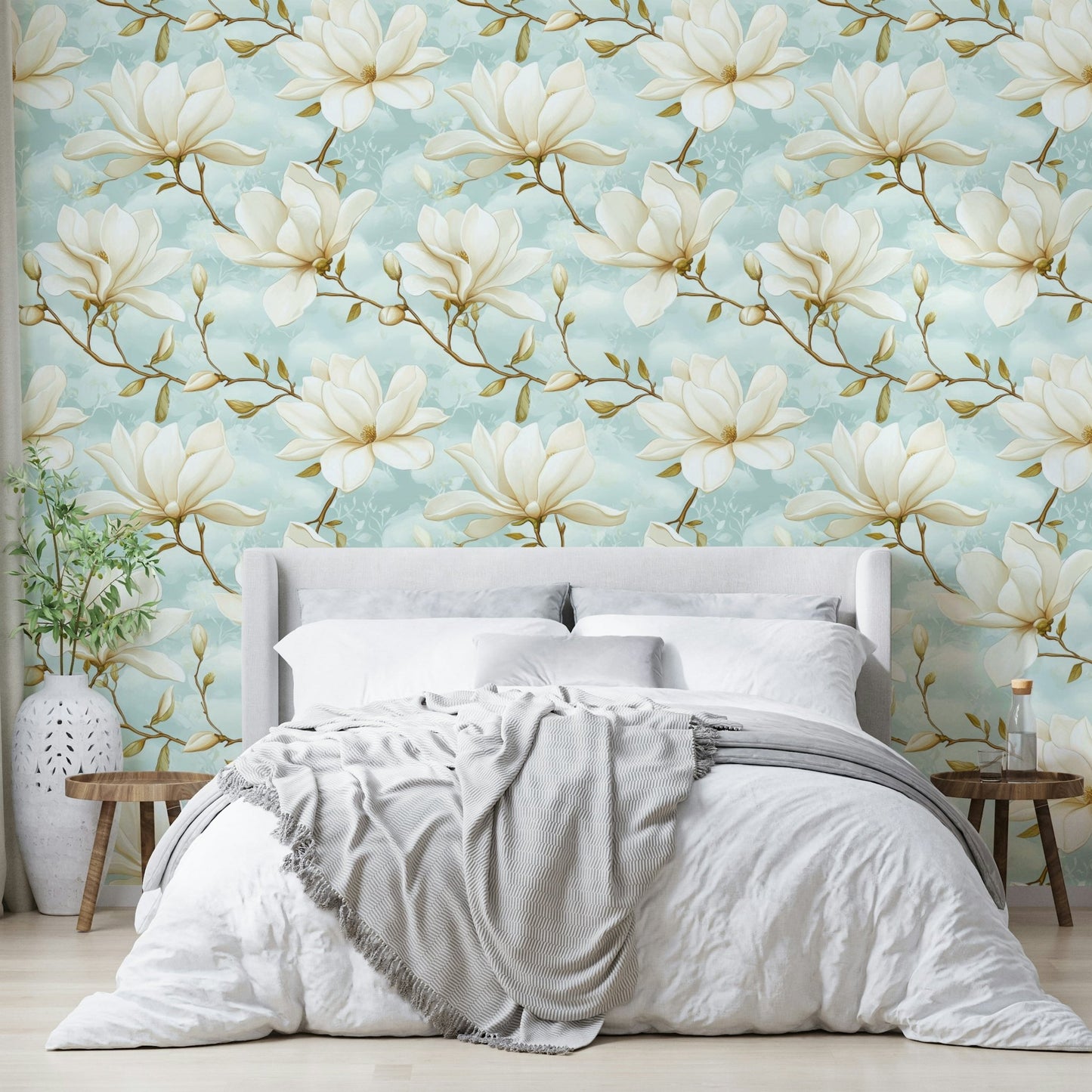 Magnificent magnolia wallpaper in subtle shades.

