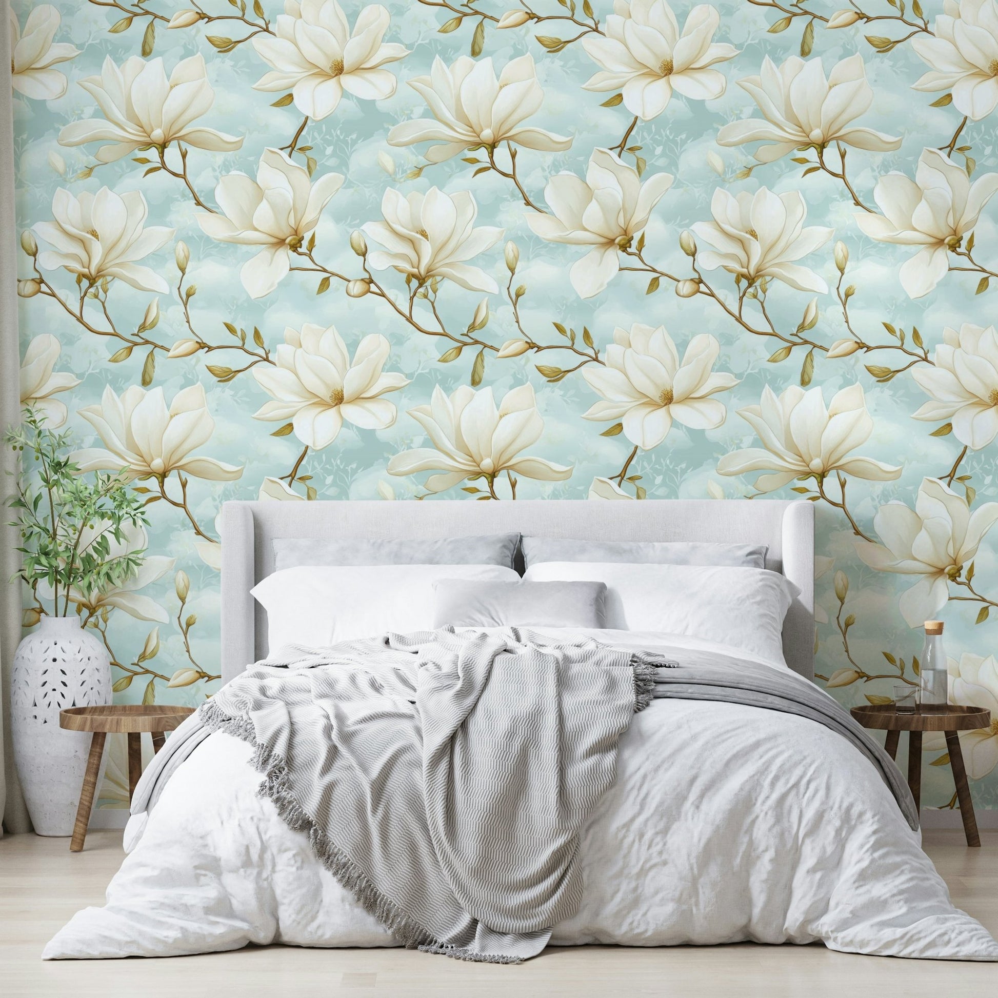 Magnificent magnolia wallpaper in subtle shades.

