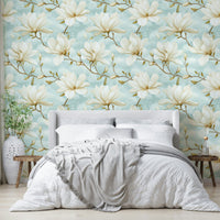 Magnificent magnolia wallpaper in subtle shades.


