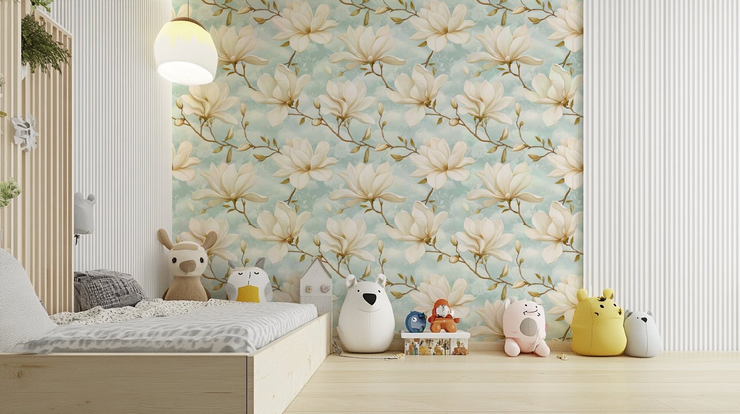 Timeless magnolia wallpaper for contemporary spaces.

