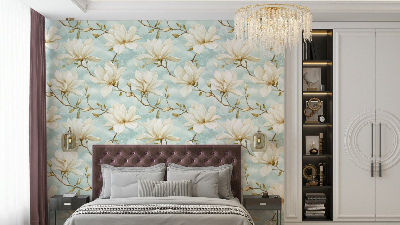 Elegant magnolia wallpaper design for home decor.

