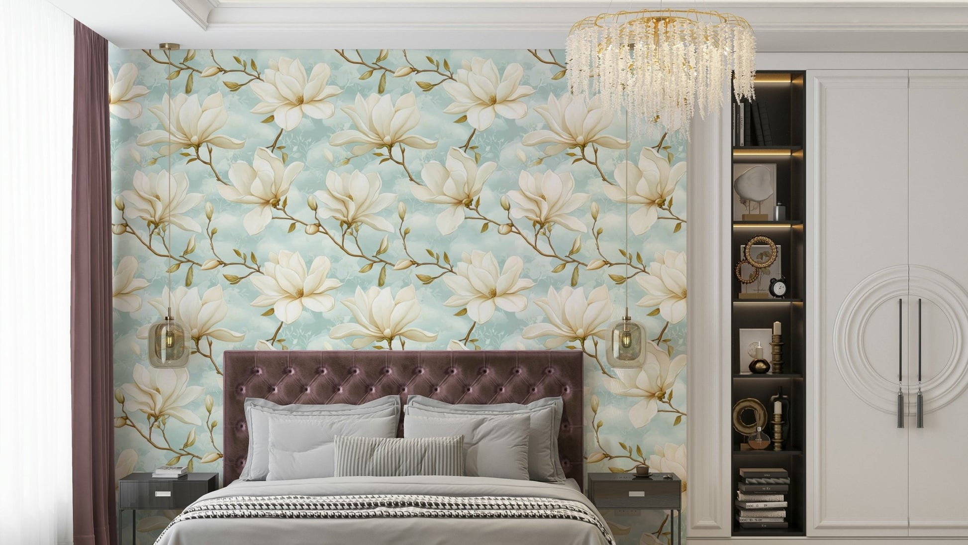 Elegant magnolia wallpaper design for home decor.

