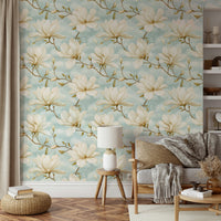 Magnolia flowers wallpaper for a peaceful ambiance.

