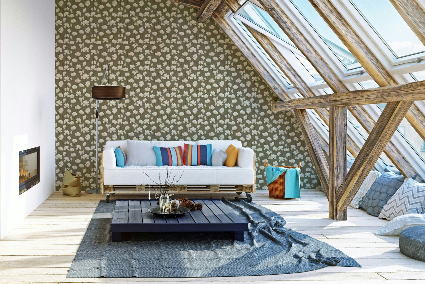 Warm earthy floral wallpaper Magnolia Still

