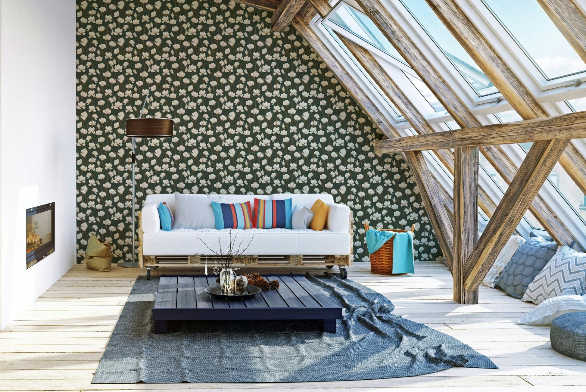 Magnolia Still wallpaper in deep green tone

