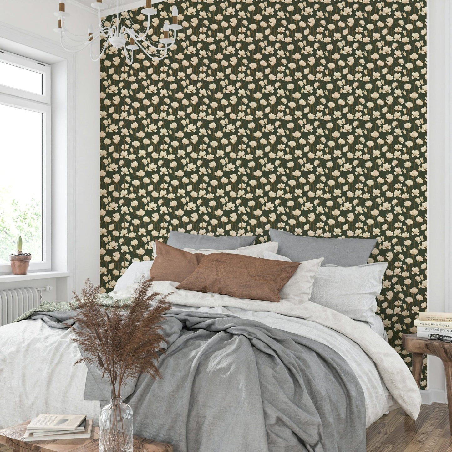 Soft magnolia floral wallpaper for walls

