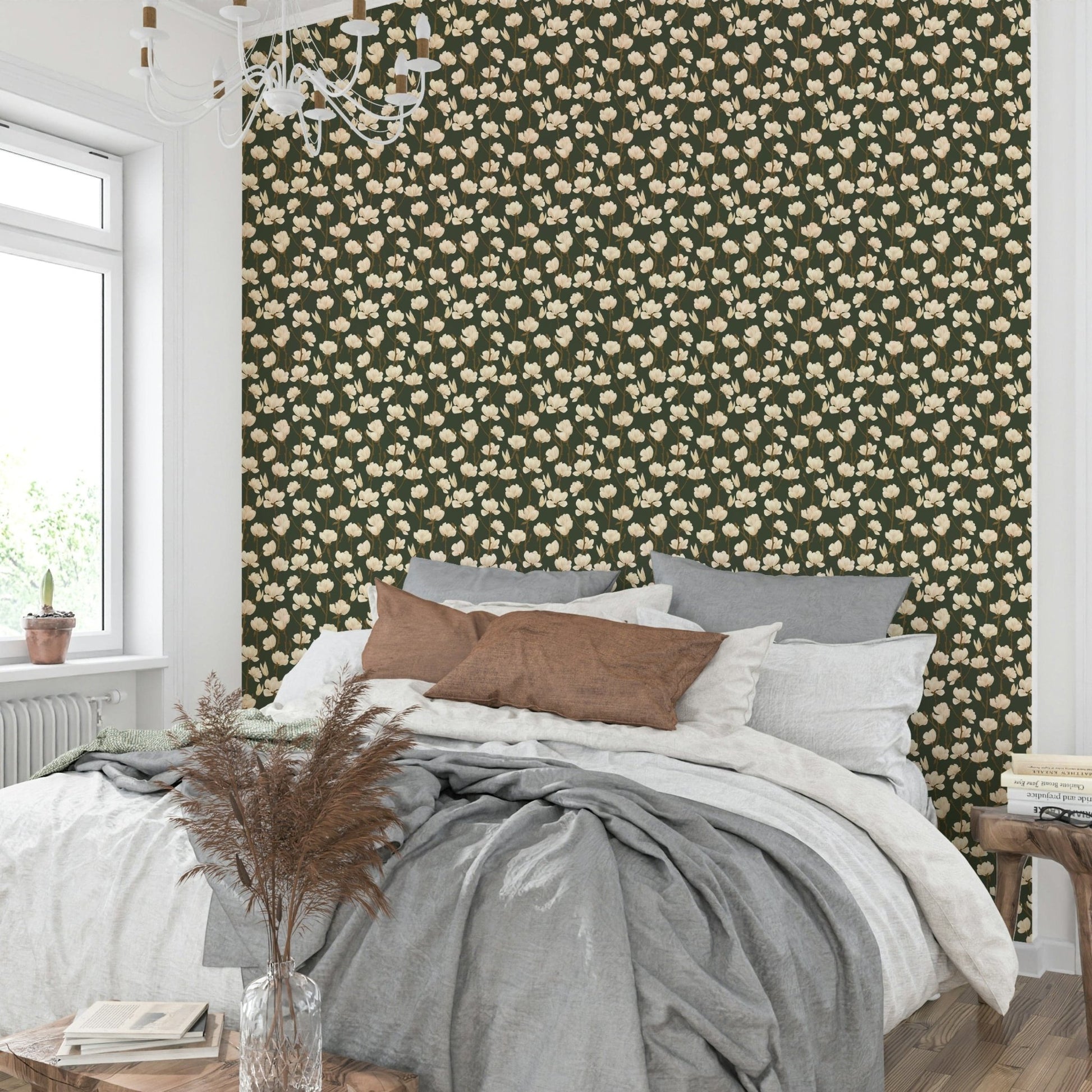 Soft magnolia floral wallpaper for walls

