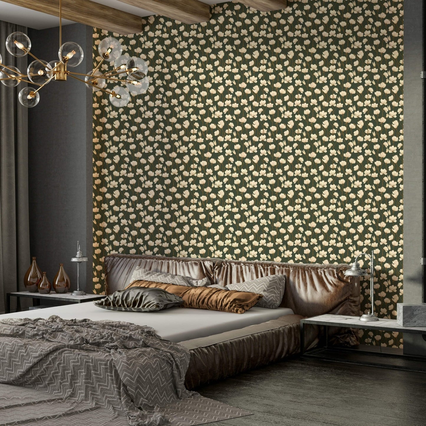Dark green background with magnolia blooms

