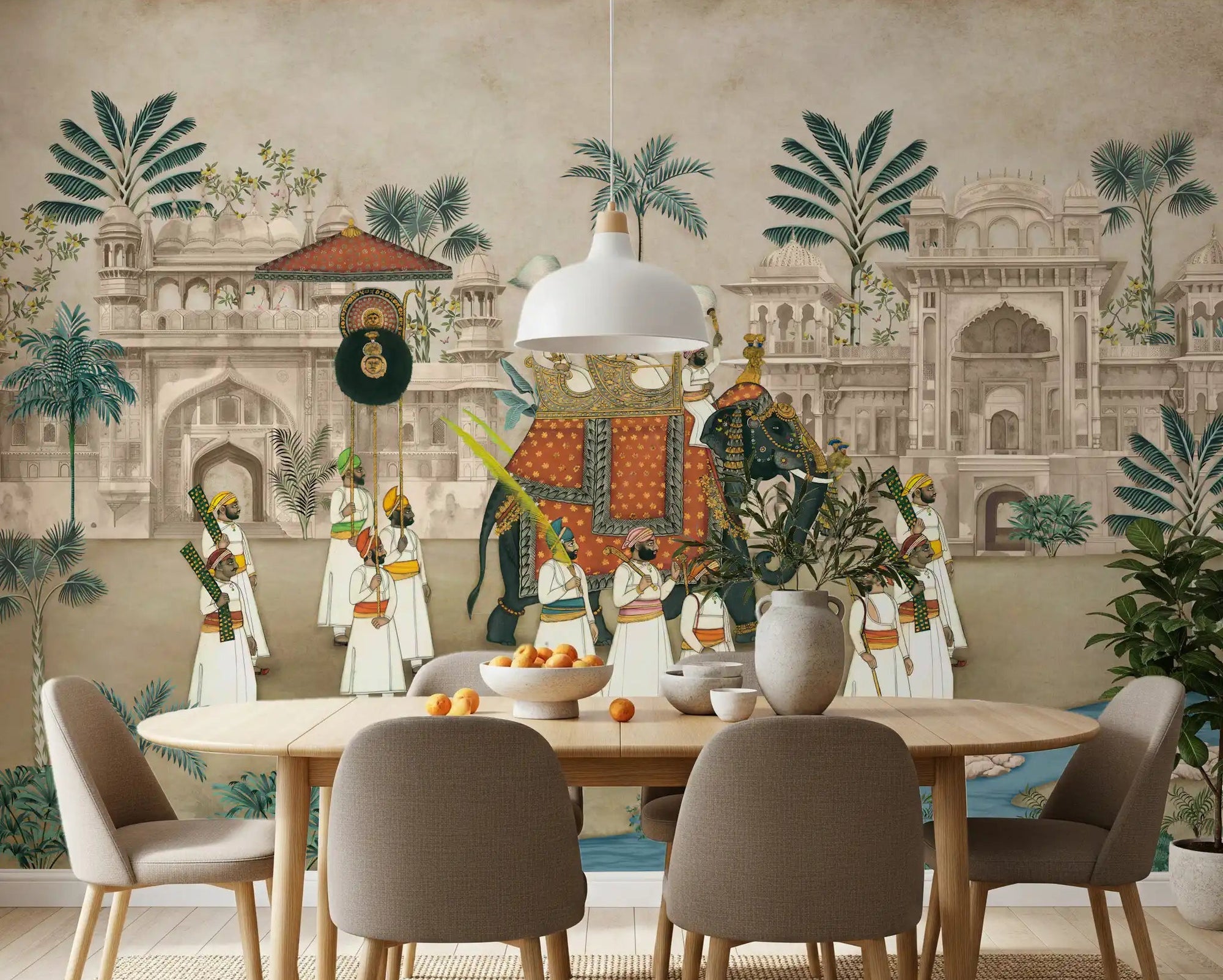 Dining room Maharaja's Elephant Parade Wall Mural with royal palace art, GD9003