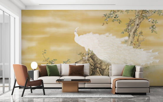 Luxurious white peafowl mural for home walls MB13