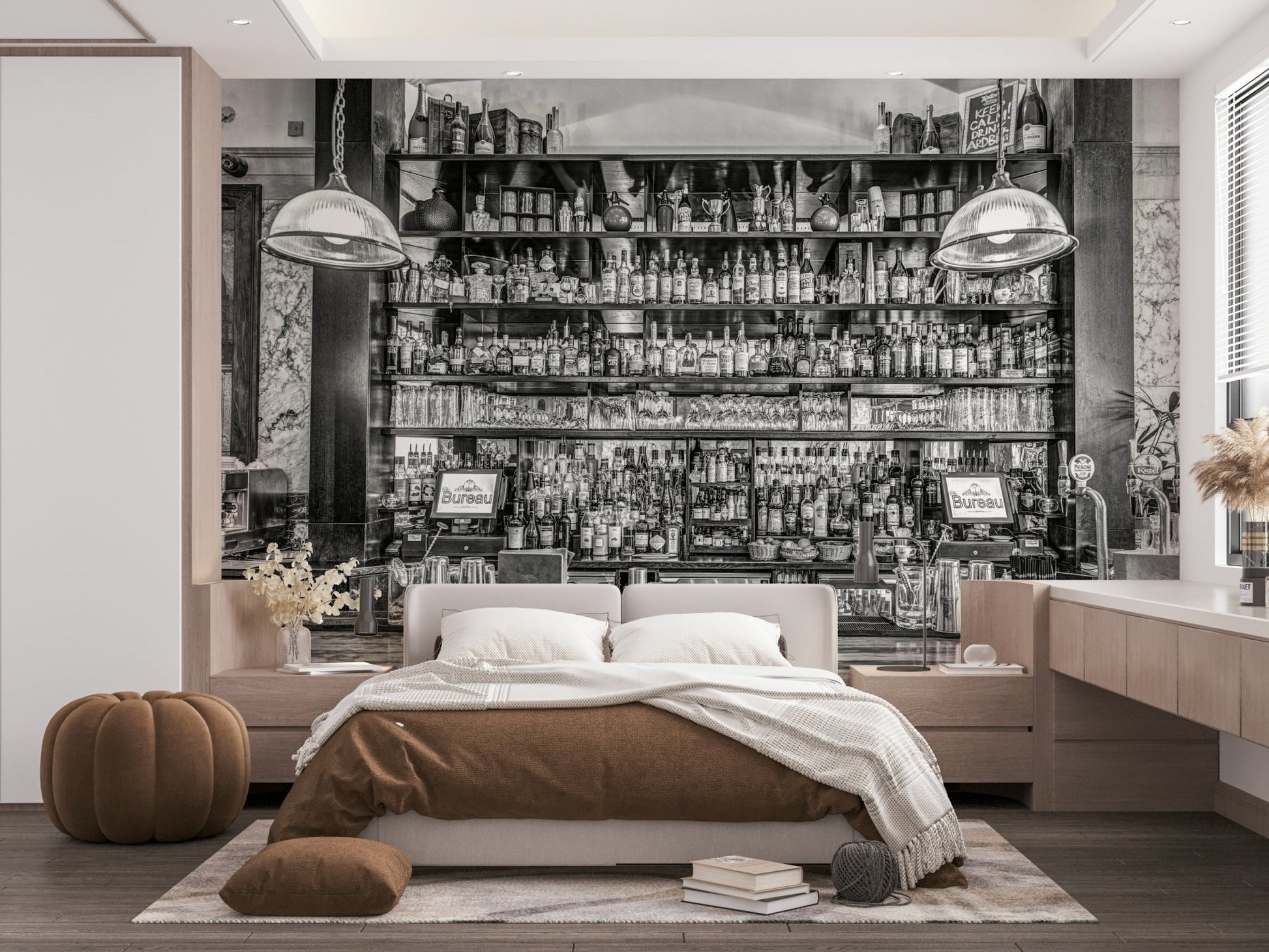 The composition is centered on the bar, creating a sense of grandeur.

