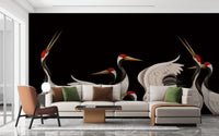 Japanese White Cranes Oriental Wallpaper Murals - Giffywalls