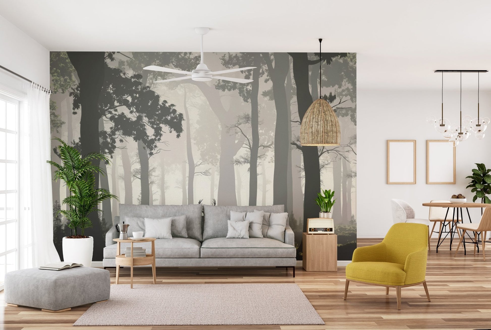 Scenic woodland wallpaper with deer
