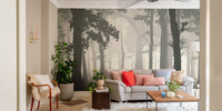 Elegant forest mural with tall trees
