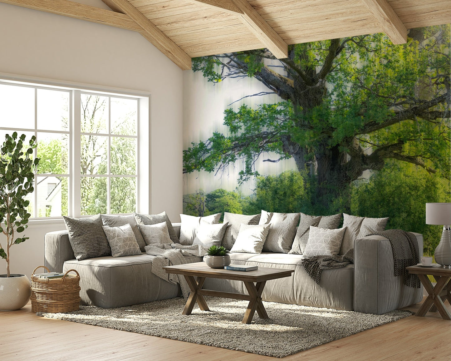 The background is a soft, peaceful green landscape.

