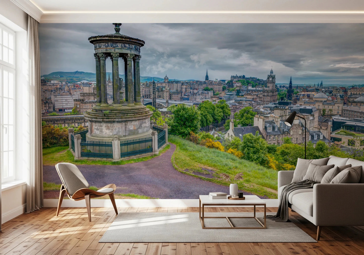 Majestic Hilltop View wall mural with hills and city detail