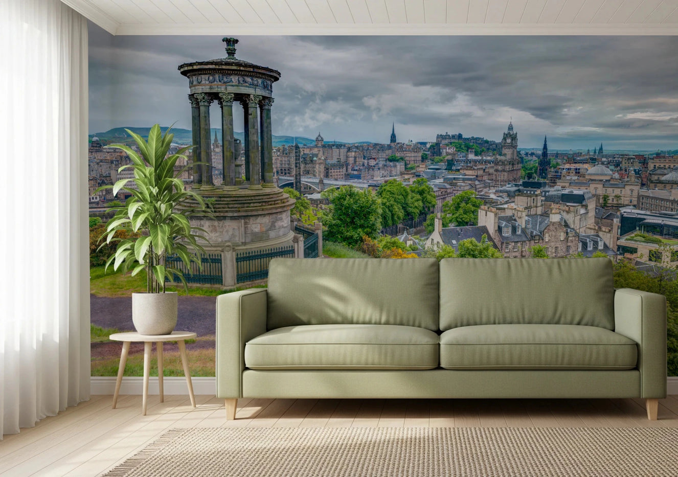 Majestic Hilltop View wall mural in living room with city panorama