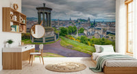 Scenic wall mural with Majestic Hilltop View greenery and rooftops