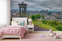 Majestic Hilltop View mural with historic structure and skyline