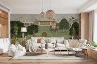 Hallway nature melody wall mural with Indian garden artwork, GD8973