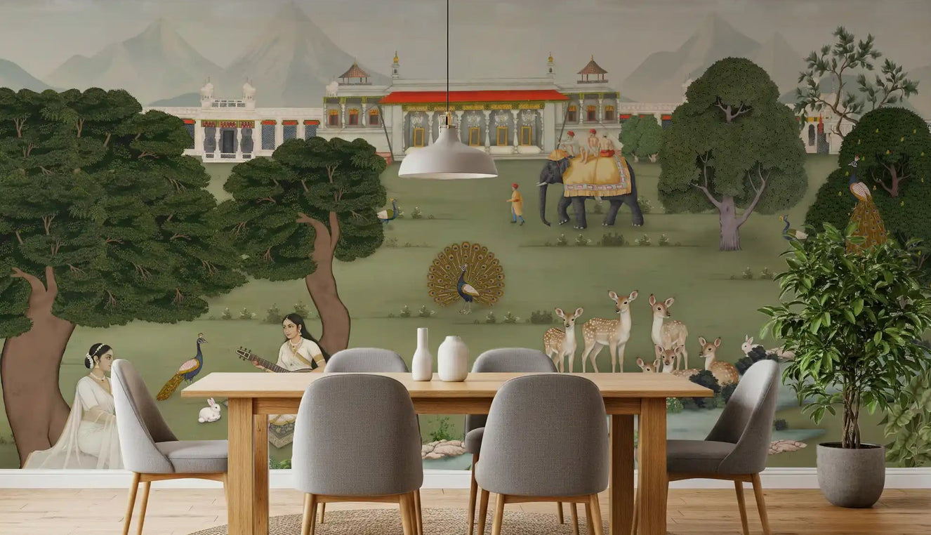 Dining room Majestic India Nature Melody Wall Mural with palace scenery