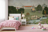 Cultural wall mural showing music, palace architecture, and greenery, GD8973