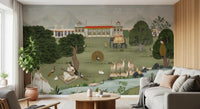 Living room Majestic India wall mural showing palace and mountain views, GD8973