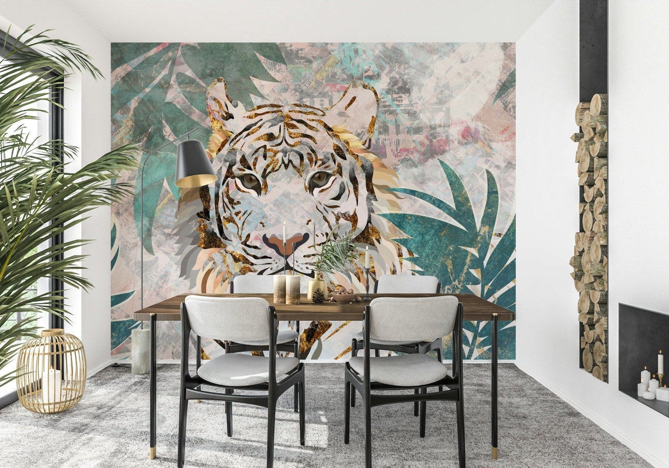 A serene jungle cat wall mural for your exotic decor.