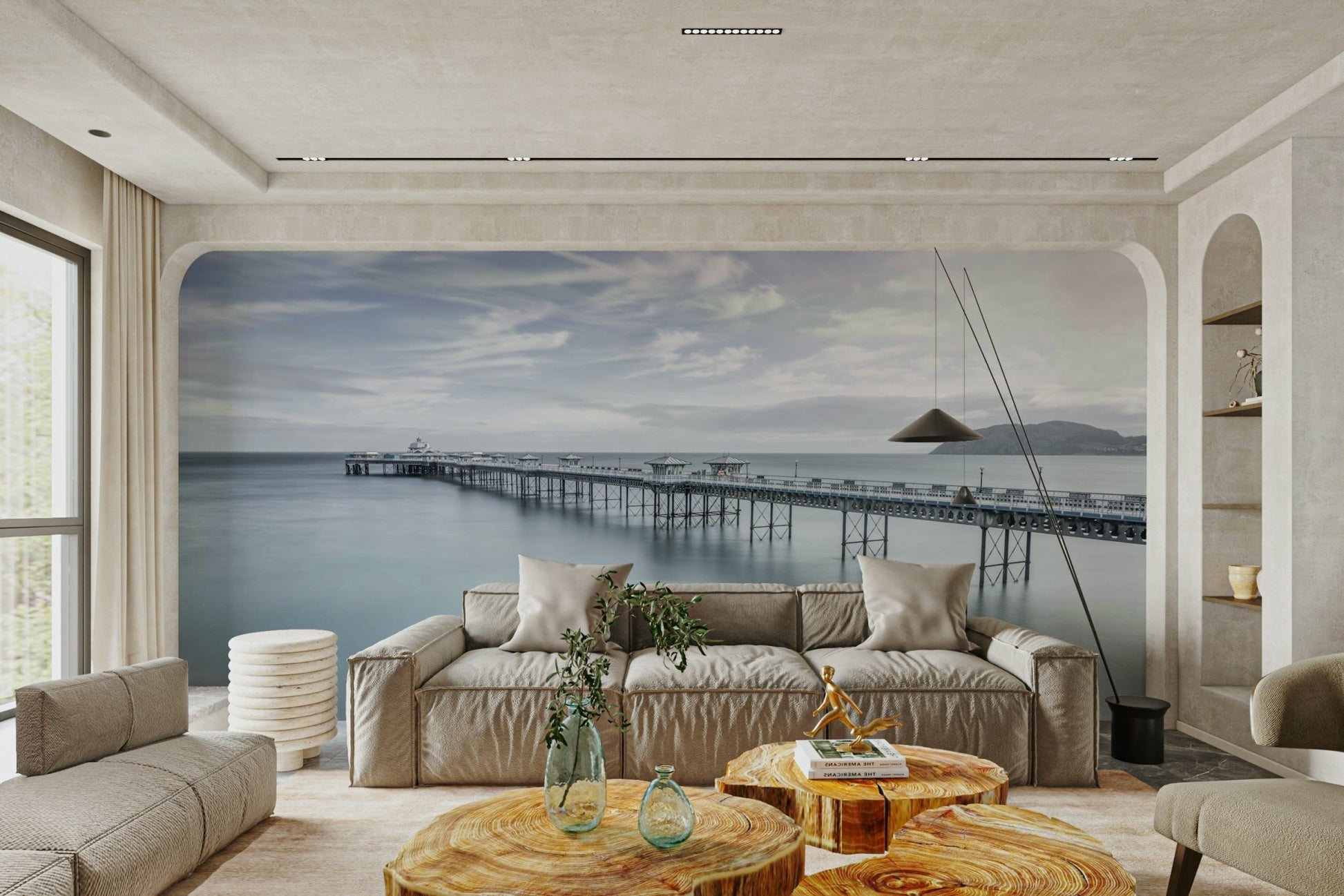 A hill or mountain is visible in the distance.

