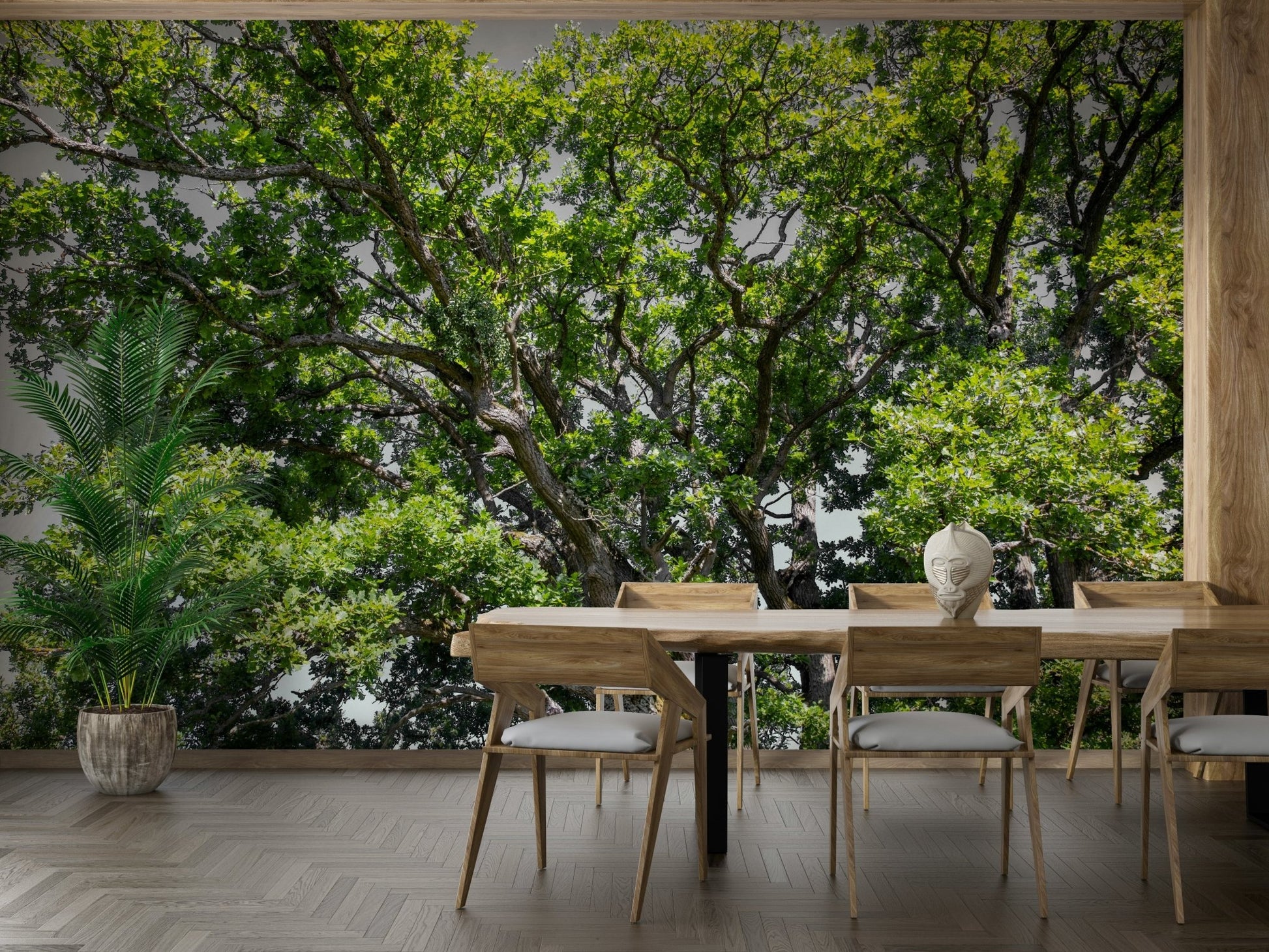 The colors are vibrant shades of green and earthy browns.

