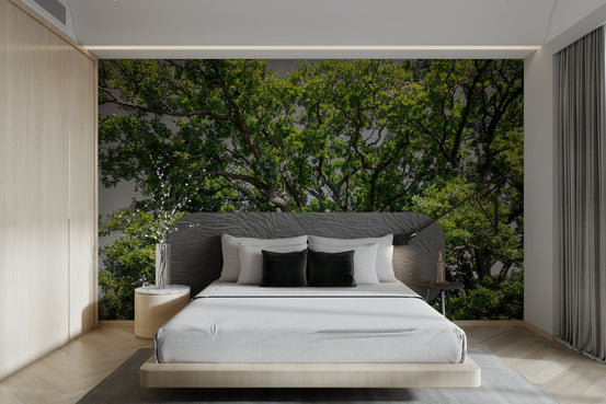 A photo-realistic wall mural of a majestic oak tree canopy., GD2747