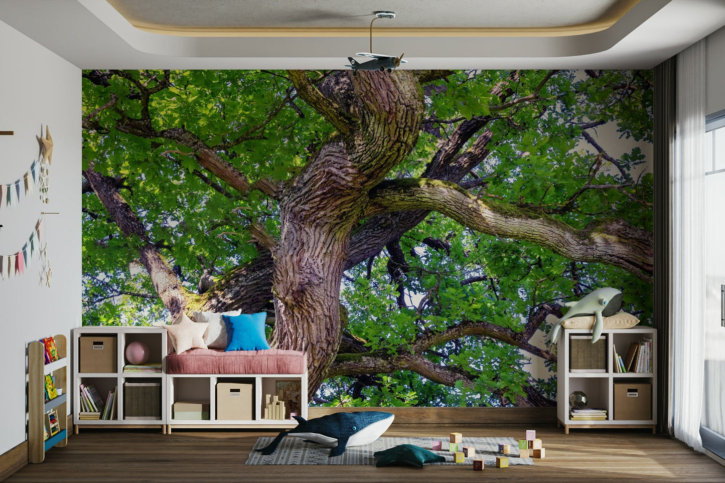 The image shows the lush green leaves and sturdy branches of a large tree., GD2746