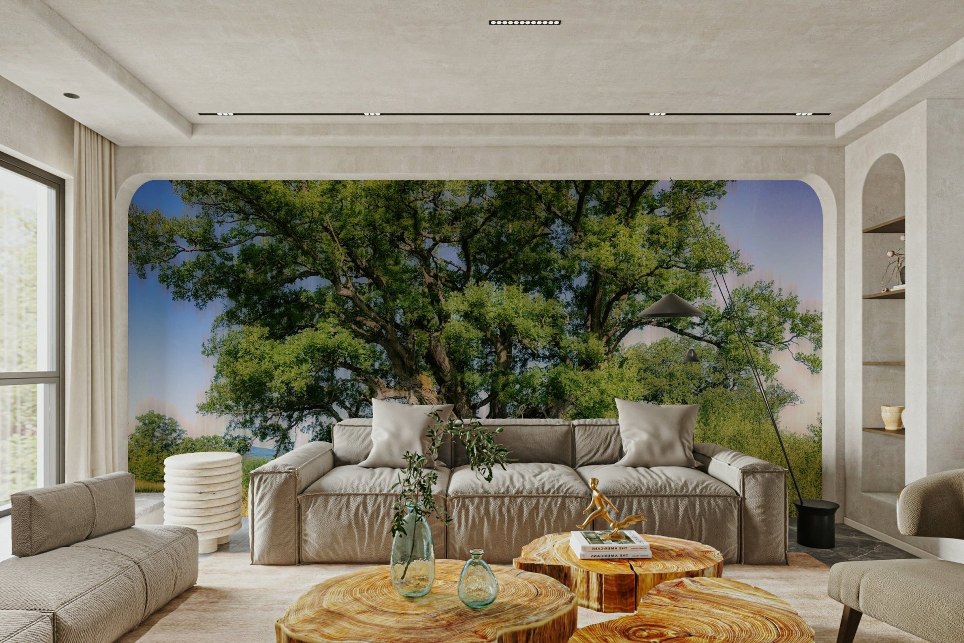 The background is a soft, peaceful green landscape.

