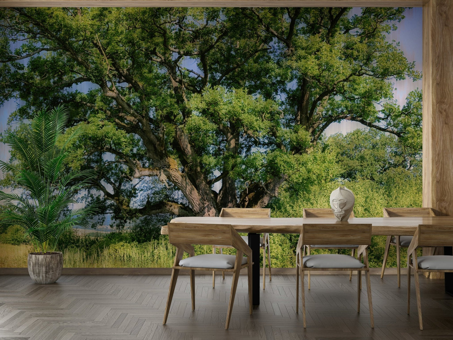 The wallpaper is applied seamlessly, making the view feel realistic.

