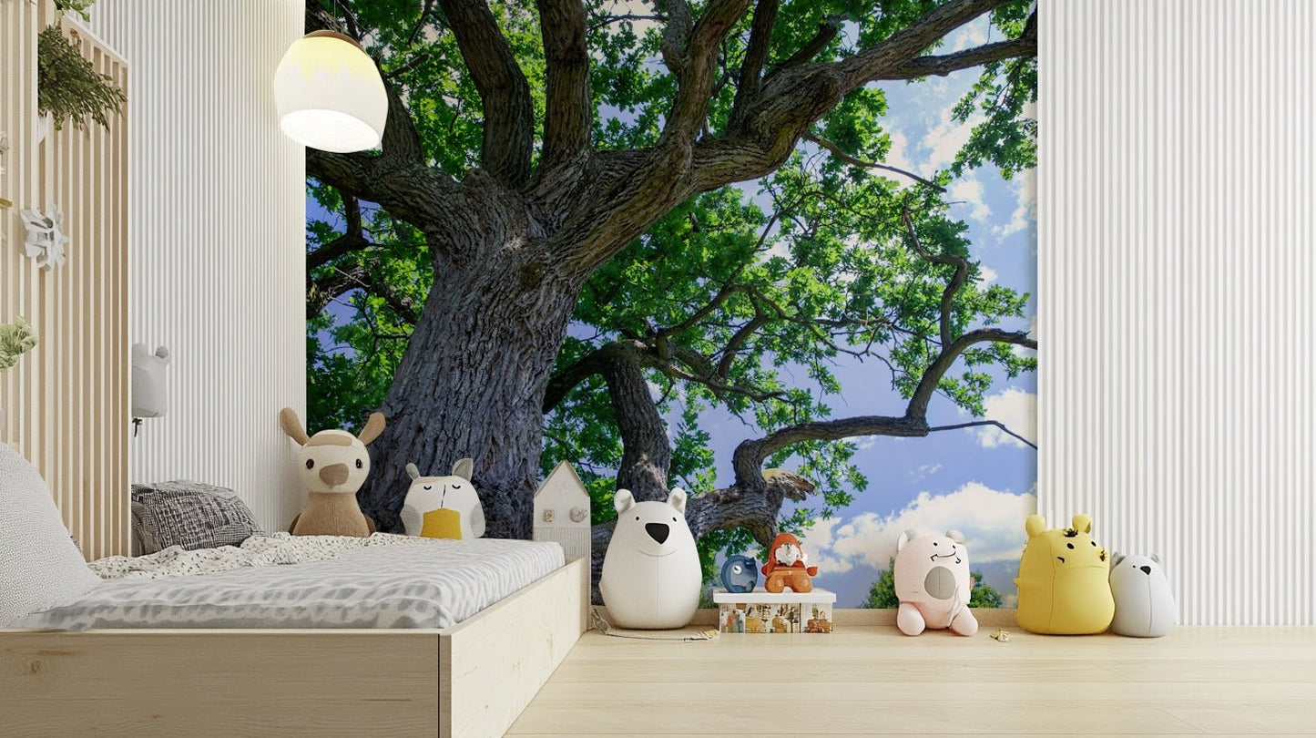 The wallpaper is applied seamlessly, making the view feel realistic.

