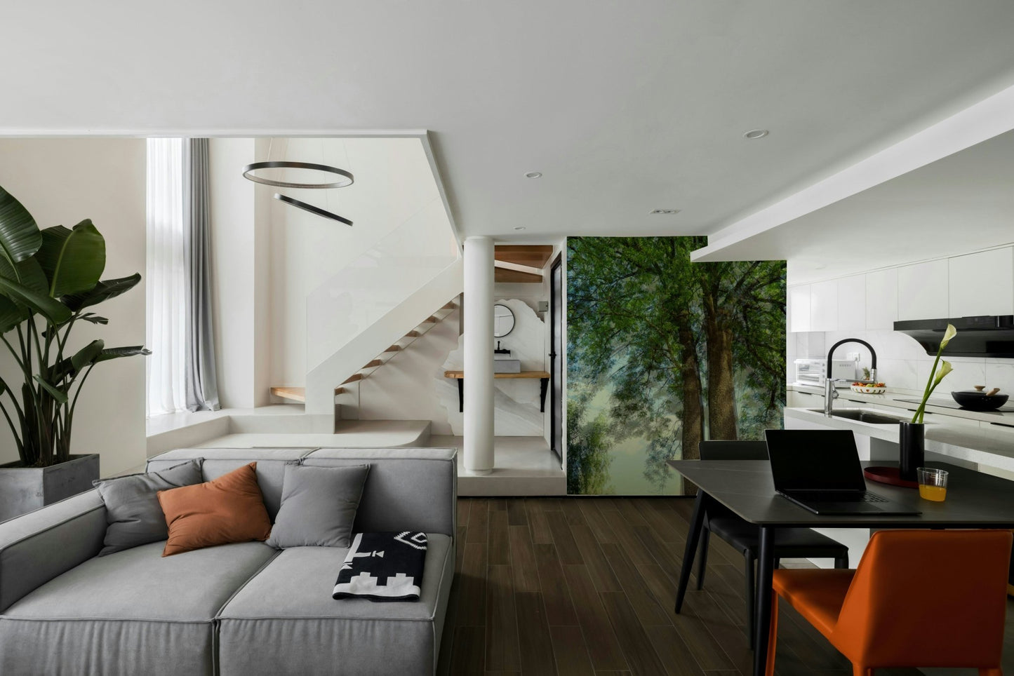 A photo-realistic wall mural of a majestic tree canopy.

