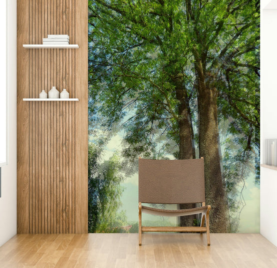 The image shows the lush green foliage of tall trees from a low angle, looking up. 
GD2742

