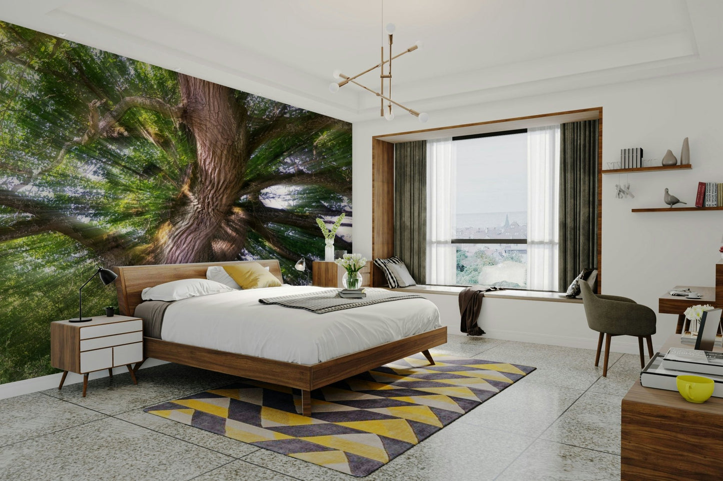 The colors are rich and vibrant shades of green and earthy tones.

