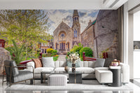 Hallway featuring Malmesbury Church Wall Mural with historic architecture scene
