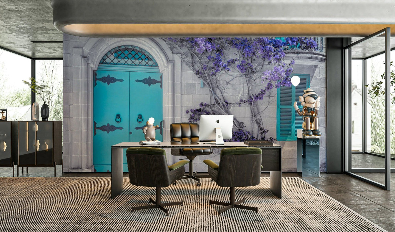 A peaceful wall mural of a classic Maltese house.

