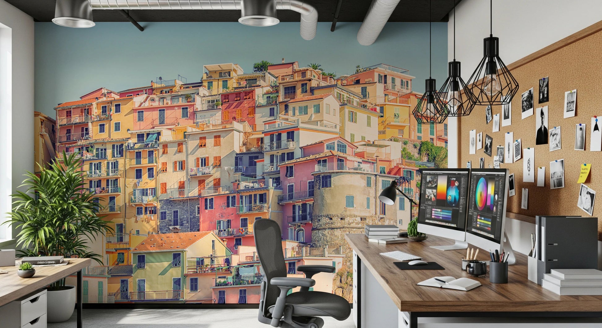 Italian village wall mural with stacked houses