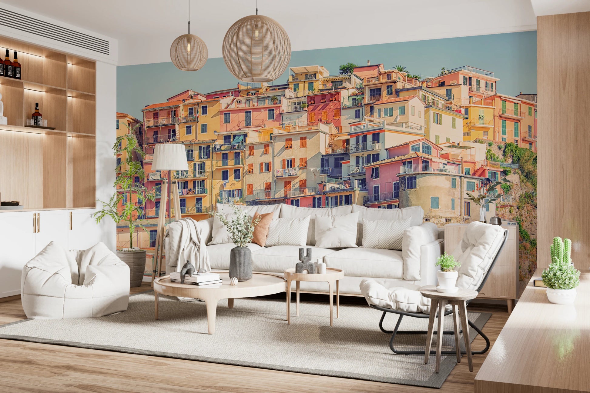 Colorful coastal city wall mural in Manarola